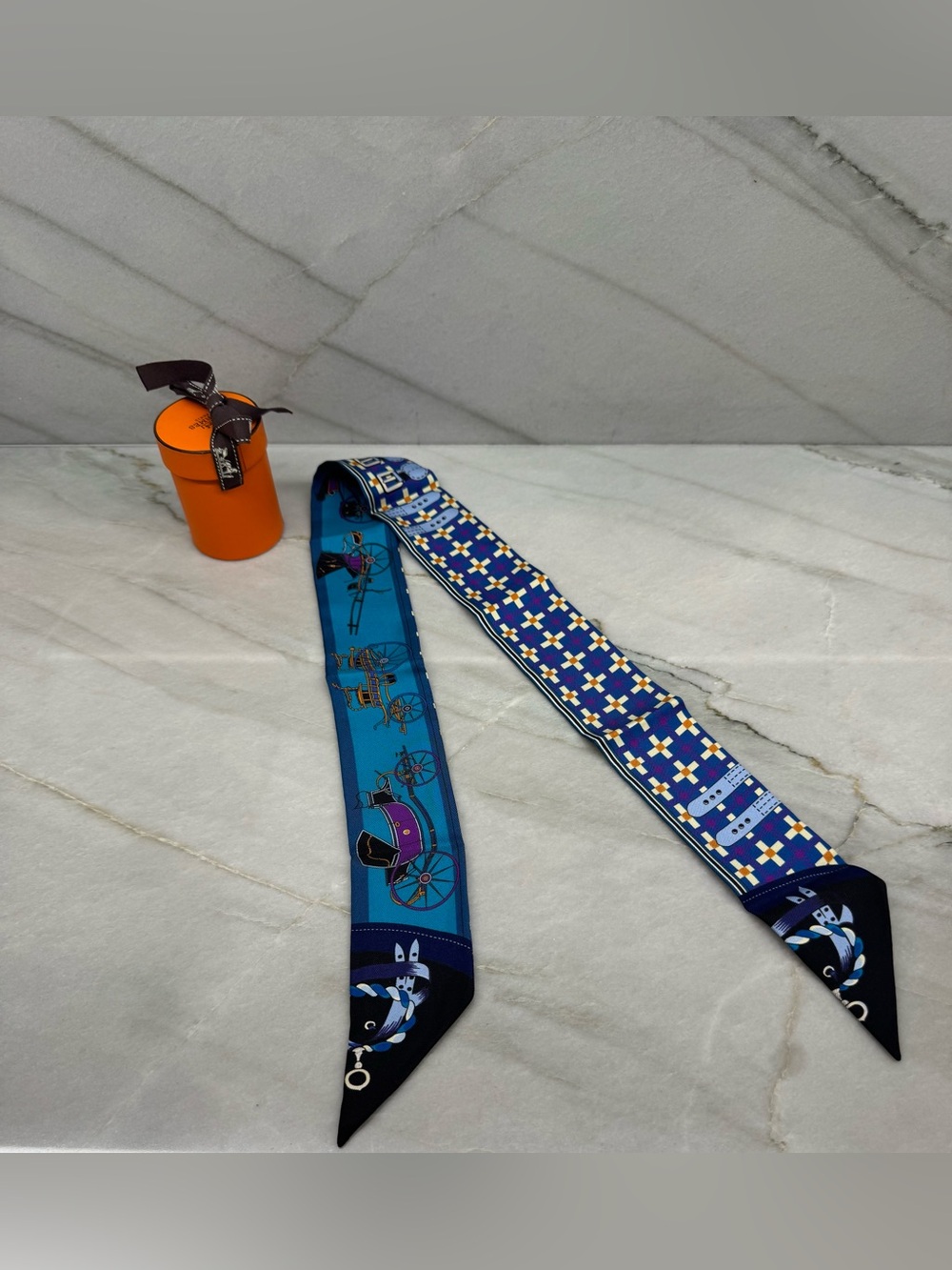 Hermès Les Voitures Nouvelles Silk Twilly Scarf